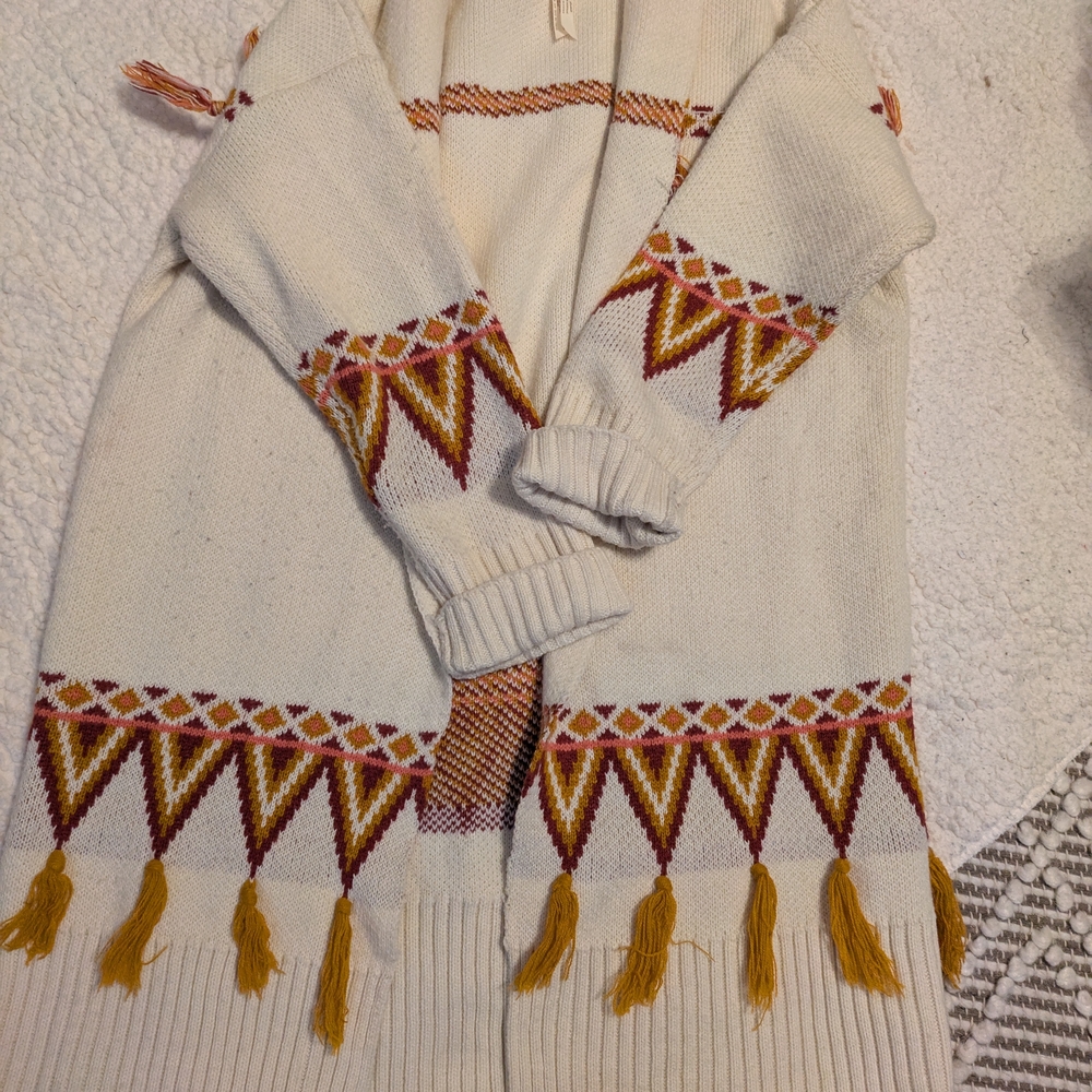 Bohemian Cream Sweater with Tassel Accents